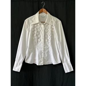 VTG D&Y Coquette Country Western Bobble Floral Button Up Shirt XL White Girly